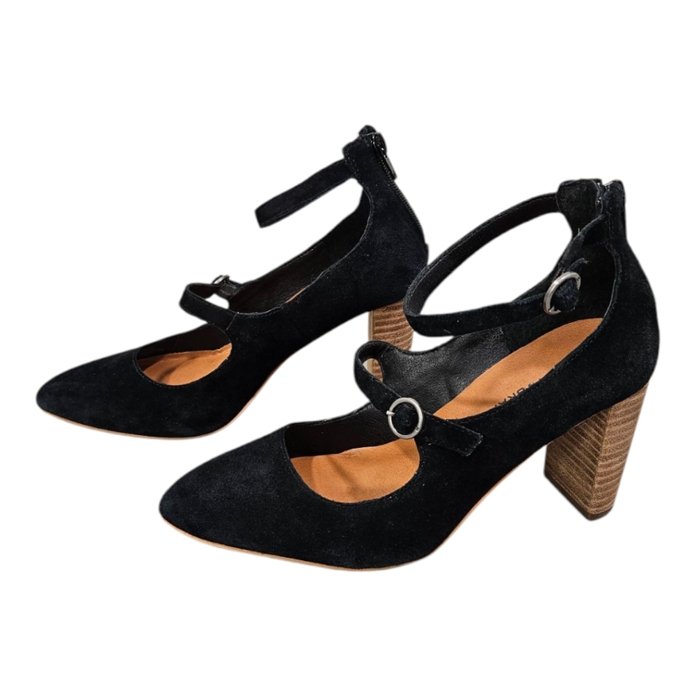 Lucky Brand Mixlier Mary Jane Stacked Heel Pumps Retro Pin Up Black Size 7.5M